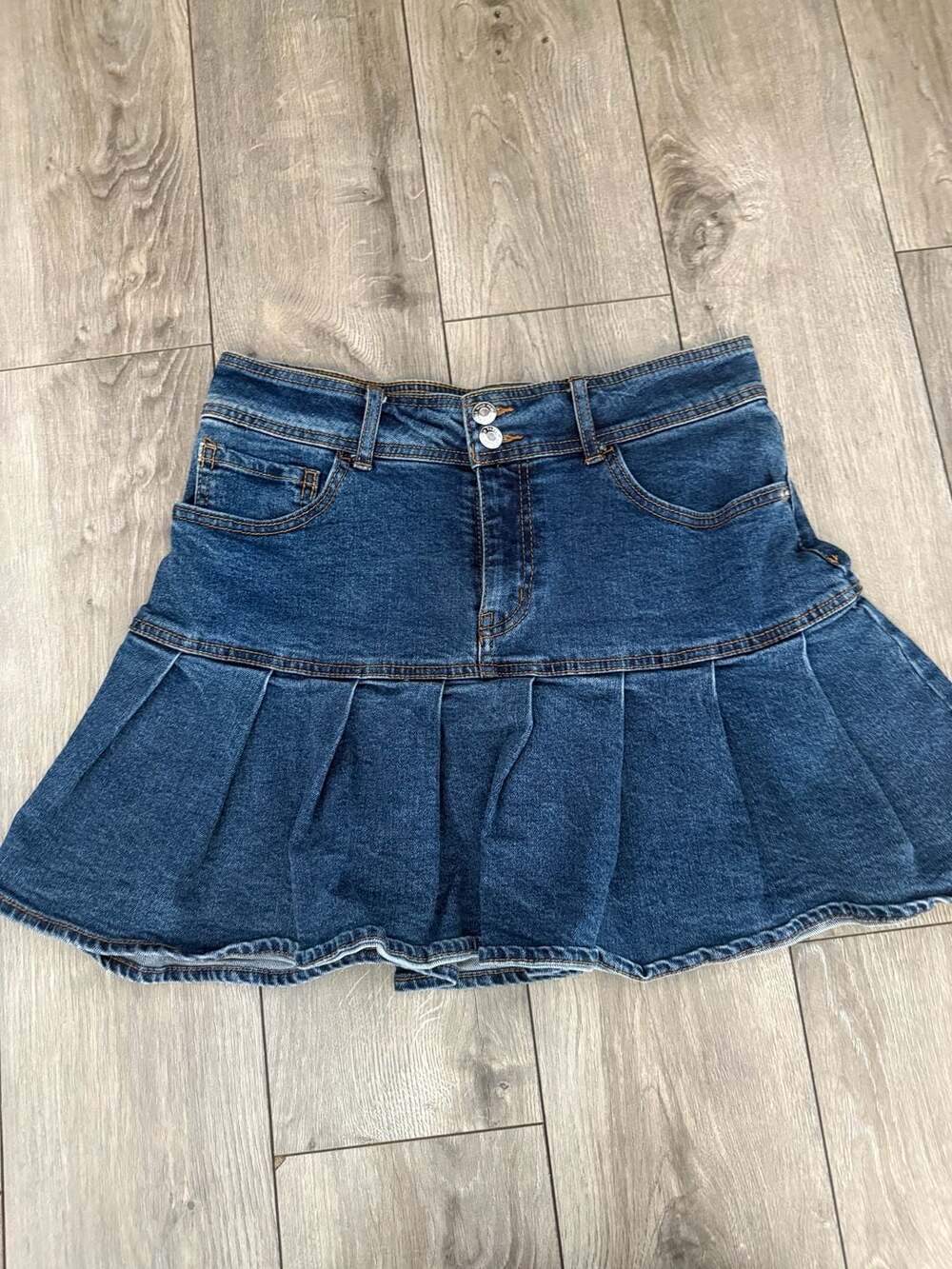 Wild Fable Pleated Denim Mini Skirt Dark Wash Size 10